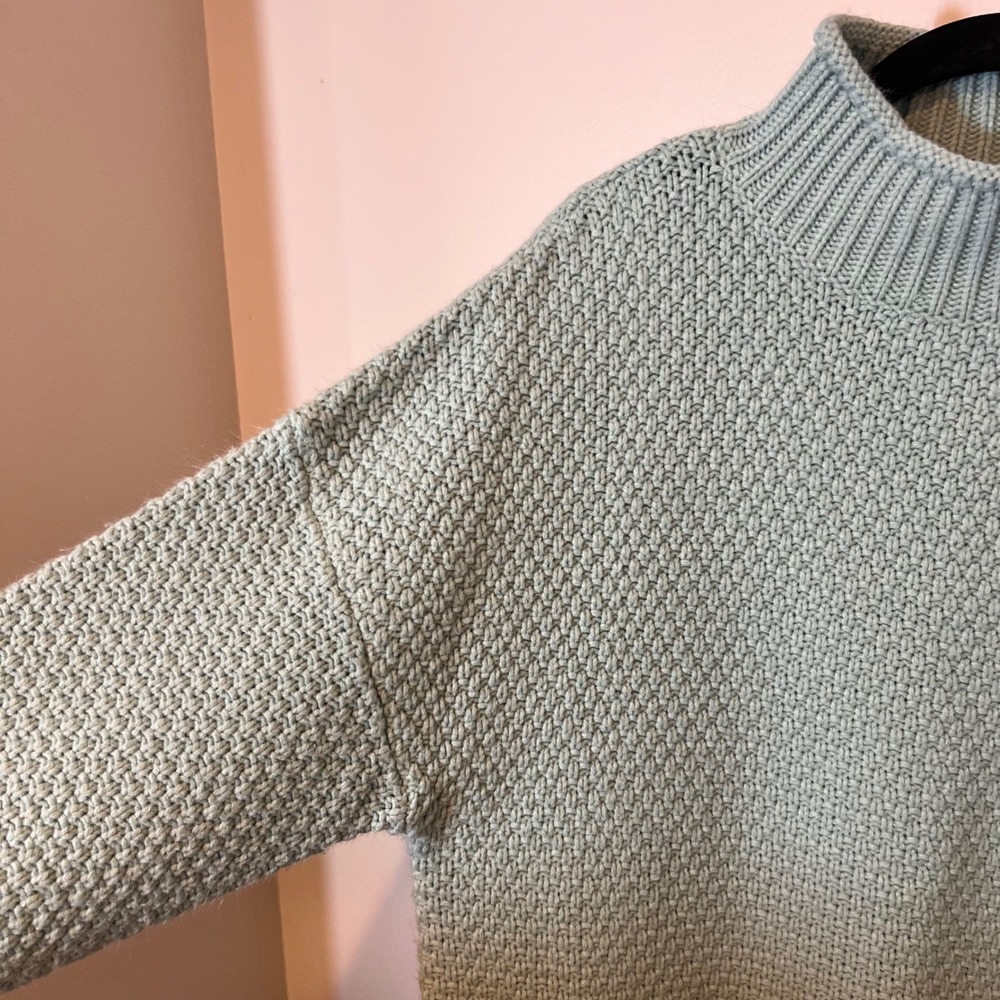 Womens Cozy Winter Sweater in Aqua Blue  Mock‎ Neck Heavy Warm Ribbed Knit Large - Picture 8 of 14